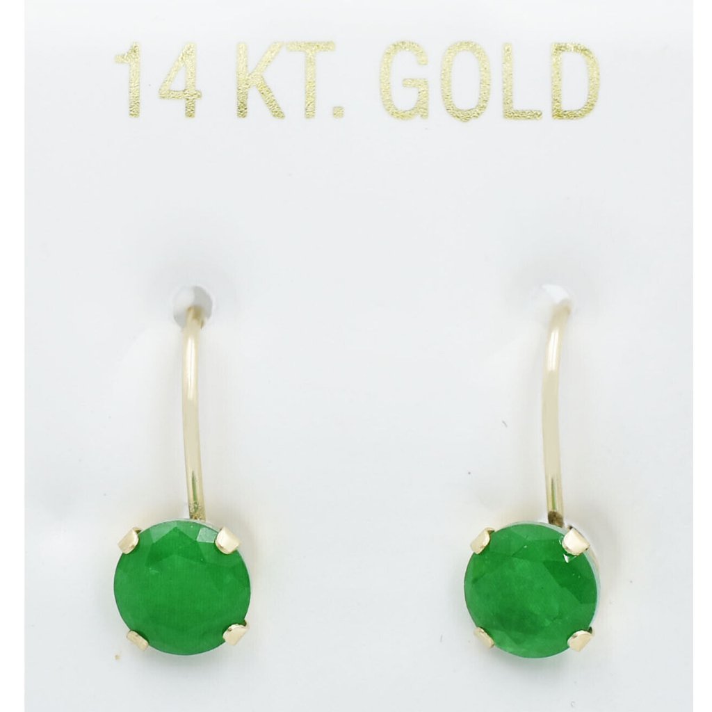 Genuine 1.84 Cts Emeralds Dangling Earrings 14k Yellow Gold